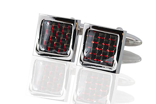 Mancuernillas cuadradas 16x16mm fibra carbono rojo acero inox miniatura 1
