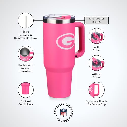 Image of The Memory Company Officially Licensed NFL - Green Bay Packers 40oz Pink Game Day Tumbler with Team Logo