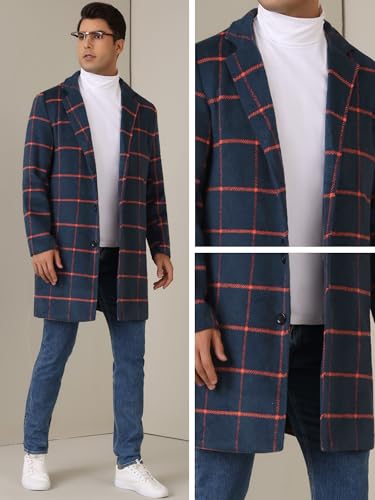 Image of Lars Amadeus Plaid Coat for Men's Color Block Single Breasted Winter Checked Overcoat