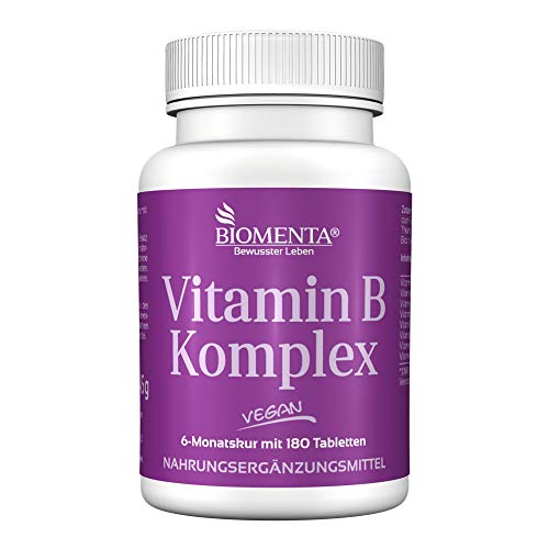 BIOMENTA Vitamina Complejo B | 180 VEGANO vitamin-b-tabletten | Tiamina, Riboflavina, Niacina, vitamina B5, pyridoxin, Biotina, Ácido Fólico & cobalamina (B12 Vitamina)