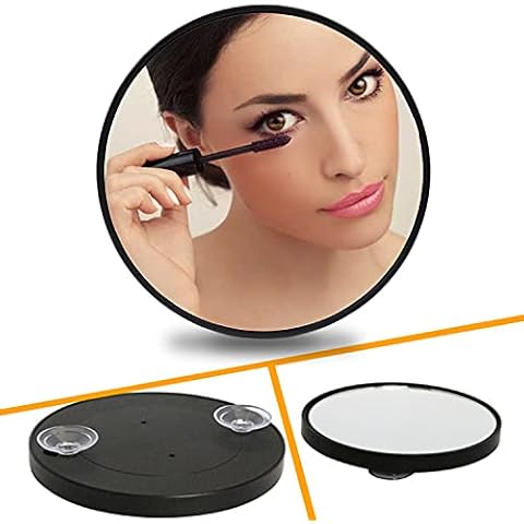 Kourtrico 20X Magnifying Mirror, 3.5 Inch Round Makeup Handheld Mirror with Two Suction Cups, Use for Application, Tweezing, and BlackheadBlemish Removal, Small Compact Travel Essential, Black Cover