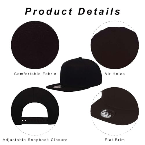 Image of ZH Plain Flat Brim Snapback Baseball Caps Adjustable Blank Baseball Caps Wholesale 12 Pack