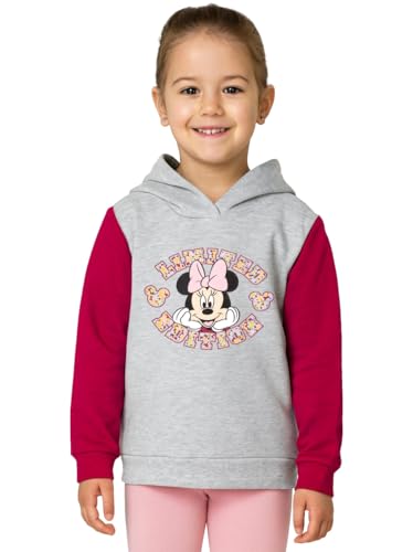 Disney Minnie Mouse Hoodie für Mädchen - Limited Edition Kinder Kapuzenpullover Pullover mit Kapuze Sweatshirt Grau Rot (DE/NL/SE/PL, Numerisch, 98, 104, Regular, Grau/Rot)