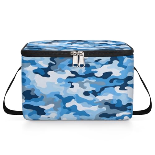 GzLeyigou Blue Camo Lunch Bags for Women Men 9 Cans, Hot & Cold Food Delivery Bag Insulated Grocery Bag Insulated Lunch Box Fashion Camouflage Cooler Bag for Office Work Picnic Beach