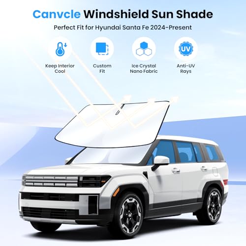 Image of Canvcle Windshield Sun Shade for 2024-2025 2026 Hyundai Santa Fe Accessories Upgraded Double-Layer Front Window Sunshade Cover Sun Visor Protector Foldable Block UV Rays Keep Vehicle Cool