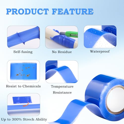 Image of Self Fusing Silicone Tape 1 in x 5' Blue Waterproof Rubber Leak Proof Sealing Silicone Rubber Self-amalgamating Tape for Emergency Hot and Cold Water Pipe Repairs and Tool Fixation