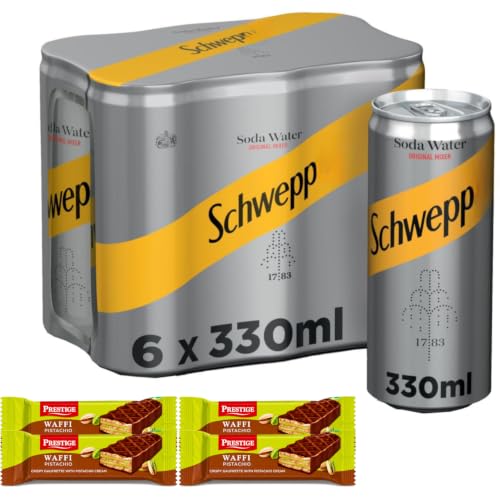Schwepp Soda Water Can 330ml Pack Of 6 | FREE 4 Prestige Waffi Pistachio Wafer Bars – (Imported)