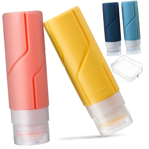 GOOHOCHY 4個 シリコン製トラベルボトル点 軽量漏れ防止詰め替え容器 旅行 アウトドア用ローションシャンプー収納ポーチ付き ランダムカラー