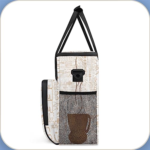 Image of Coffee Cup Coffee Maker Carring Bag Coffee Texts Travel Carrying Storage Tote Bag Compatible with Keurig K-Mini or K-Mini Plus Portable Single Serve Coffee Brewer Case with Pockets for K-cup Pods