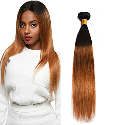 Ombre Straight Hair Bundle 1B/30 Brown Human Hair Brazilian Hair 8A Grade Soft Human Hair Extension 1Pcs/100g (14 Inch)