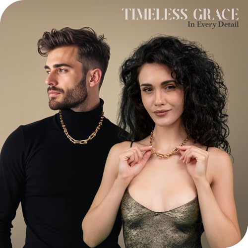 18K Gold Plated Necklace For Women, Graduated Link Necklaces Chunky Chain Choker Jewelry 18" Long3