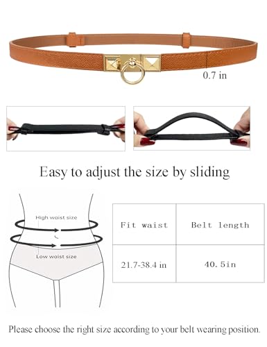 TOPACC 2 Pack Adjustable Skinny Belt with Gold Buckle Waist Belts for Women Dresses Pants Business Casual2