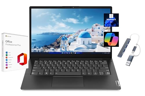 Image of Lenovo V14 G4 14 inch FHD Laptop, with Free Lifetime Microsoft Office, Intel i7-13620H, 8GB RAM, 1TB SSD, Intel UHD Graphics, Windows 11 Pro, Business Black, Copilot, with USB Hub
