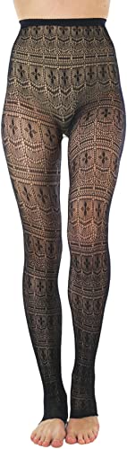 Image of ToBeInStyle Women's Single Floral Lace Fishnet Tights Footless & Stirrup Design