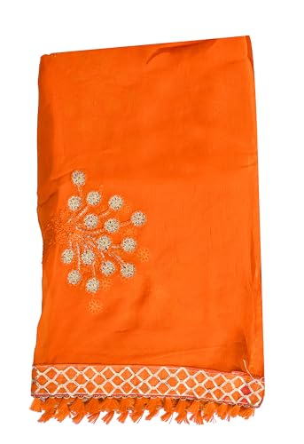 Image of YOUTHQUAKE Heavy Embroidered Work Chiffon Dupatta for Womens & Girls With Fancy Lace