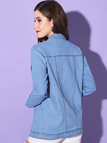 Image of Buynewtrend Buttoned Flap Pockets Women Long Denim Jacket