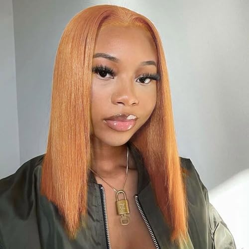 HIRIREMY Bob Wig Human Hair 13x4 HD Lace Frontal Short Straight Lace Front Bob Wigs for Black Women Human Hair Pre Plucked Glueless Side Part 180% Density #30 Honey Blonde Color 14 Inch