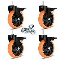 Schwere Lasten Drehrollen 125mm PVC Rollräder mit Stange M10x25mm, Doppelsperrung, Industrie-Rollräder mit Sicherheitsmerkmalen, Tragkraft 680kg, Rollräder-Set von 4 für Trolleys und Möbel