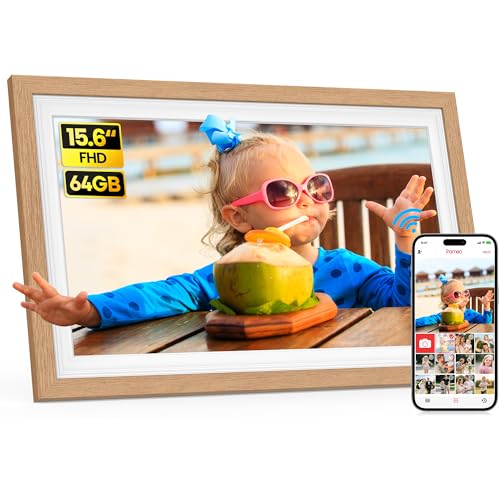 Frameo 15.6 Inch WiFi Digital Photo Frame with 64GB Memory 1920x1080 FHD IPS Touchscreen Digital Picture Frame Auto-Rotate Instant Photo & Video Sharing via Frameo App