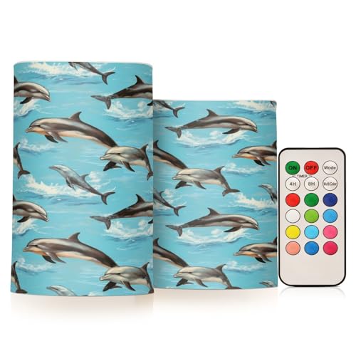ALAZA Whale (6) Flickering Flameless Candles Battery Operated with Remote Timer,Tea Light Candles LED Pillar Votive Candles Set of 2 for Outdoor Indoor Decorations