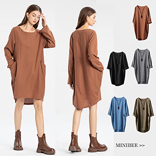 Minibee Women's Oversized Tunic Dress Long Sleeve Loose Baggy Tshirt Tops with Pockets2