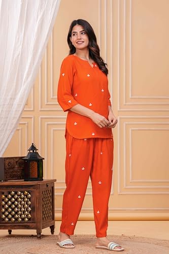 Image of Women's Printed Night Suit Set Pajama with Top Lightweight Soft & Comfy Sleepwear for Girls & Women