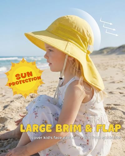 Image of Toddler Baby Sun Hat Kids Summer Beach Essentials Adjustable Beach Hats with Bucket Wide Brim for Boys Girls Age 0-14 Years