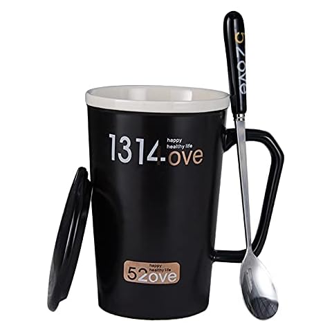 XUBX 400ml Taza de café de cerámica con tapa y cuchara Cover