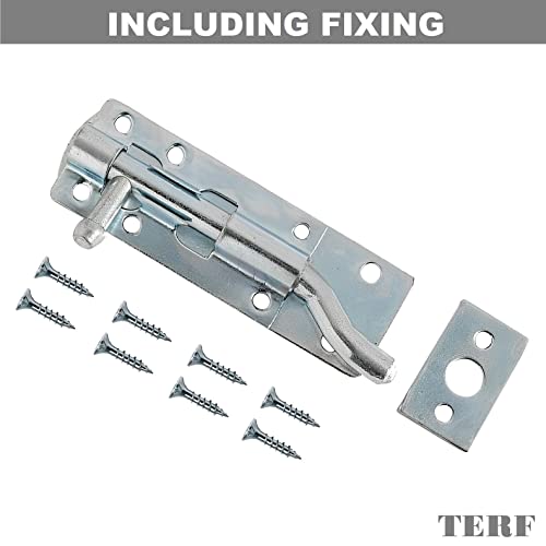 TERF Door Bolt, Necked Tower Type, 150mm/6'', Galvanized Steel, Pack of 2 with Screws, 150mm / 6 inch - Image 2