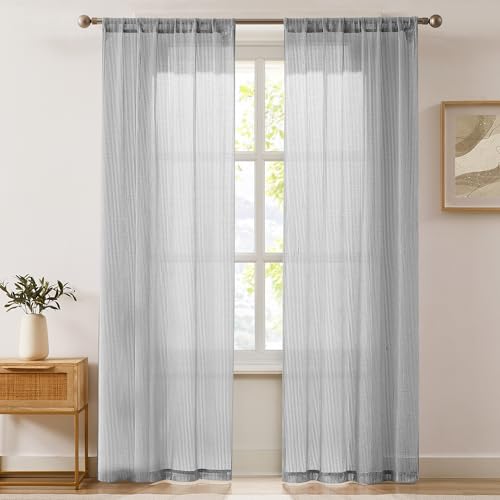 Image of Lush Decor - Curtains, Textured Sheer Window Panels, Knitted Style Home Decor (Mila Silver, 84 inch x 38 inch)