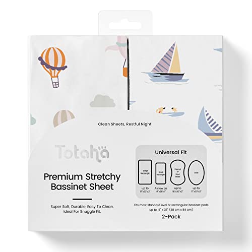 Image of TotAha Premium Stretchy Bassinet Cradle Sheets (2-Pack) -Hypoallergenic, Silky Comfort, Buttery Soft, Calming Effect, All-Season Jersey-Knit Sheets, 32 X 16 X 3''(Air Balloon & Sailboat)