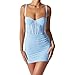 TYTUOO Sin mangas plisado auto-cultivo esculpiendo sexy delgado mujeres vestidos correa vestido malla cojín busto señora mini vestido de mujer sin espalda vestido de mujer para año nuevo (azul, M)