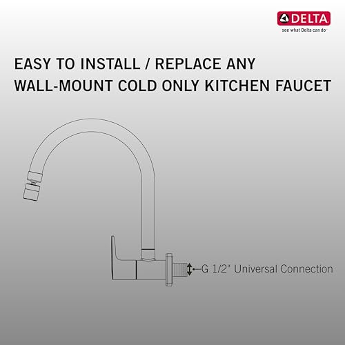 Image of Delta Faucet Wall Mount Cold Only Kitchen Faucet I 10 Year Warranty I Korby Single Handle Multi-Function Kitchen Sink Tap I 360 Swivel Spout I Durable Kitchen Tap I Chrome - 44405