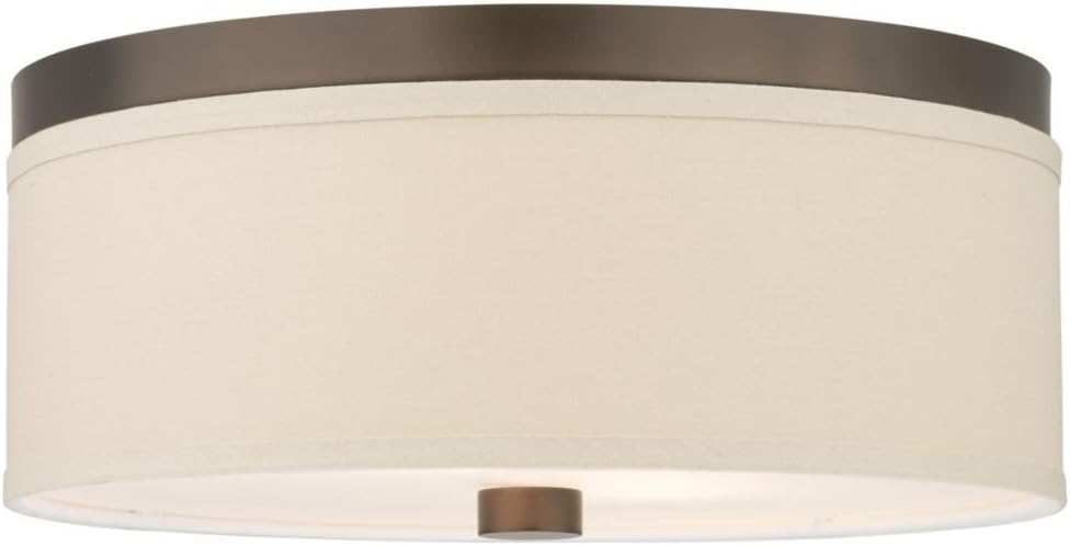 Forecast Lighting F1318-20U Embarcadero Two-Light Energy Efficient Flushmount with Vanilla Fabric Shades and Etched White Glass, Sorrel Bronze