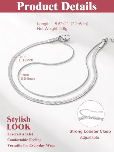 Image of FOCALOOK 14K Gold Plated Anklets for Women Waterproof Plus Size Ankle Bracelet 8.5-10.5 Inch Adjustable Mariner /Figaro /Flat Snake /Cuban Link Chain Anklet Jewelry for Summer Beach Holiday
