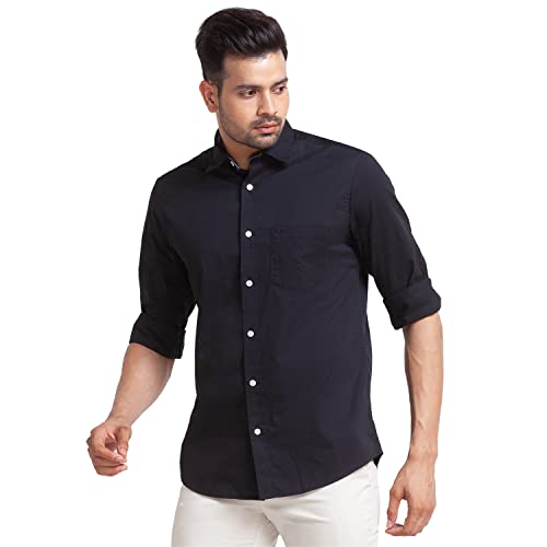 Image of Colorplus Men's Pure Cotton Solid Pattern Tailored Fit Spread Collar Full Sleeve Casual Shirt