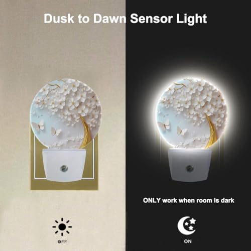 Image of EKOBLA Butterfly and Cherry Blossom Night Light, Floral Night Lights Plug Into Wall with Dusk to Dawn Sensor for Bedroom, Bathroom and Corridor