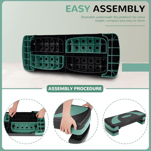 Fitvids Aerobic Step Platform, 3 Levels Adjustable Height Workout Step Platform for Exercise at Home, 4 Stackable Risers, Non-Slip Surface, Green Jasper by Fitvids - Image 2