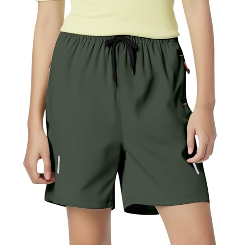 BIBOKAOKE Pantalones cortos de deporte para mujer, de lino, pantalones cortos de verano, sueltos, informales, con bolsillos, cintura alta, cintura elástica, secado rápido, pantalones cortos para