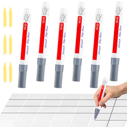 MXTIMWAN 6 Pzs Rotulador Juntas Azulejos Gris,Lechada para Azulejos Baño,Lechada para Juntas Suelo,Renovador de Juntas,Rotulador de Pared para Lechada,Lápiz de Restauración,Lápiz para Juntas