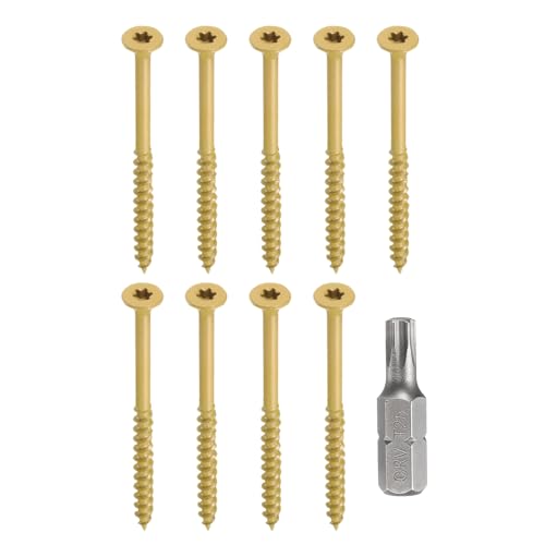 sourcing map 50pcs Deck Screws #10 x 3 Torx Exterior Wood Screws Rust Resistant Epoxy Coating Outdoor Decking Nails with T25 Star Drive Bit, for Decks Fences Machinery Ship