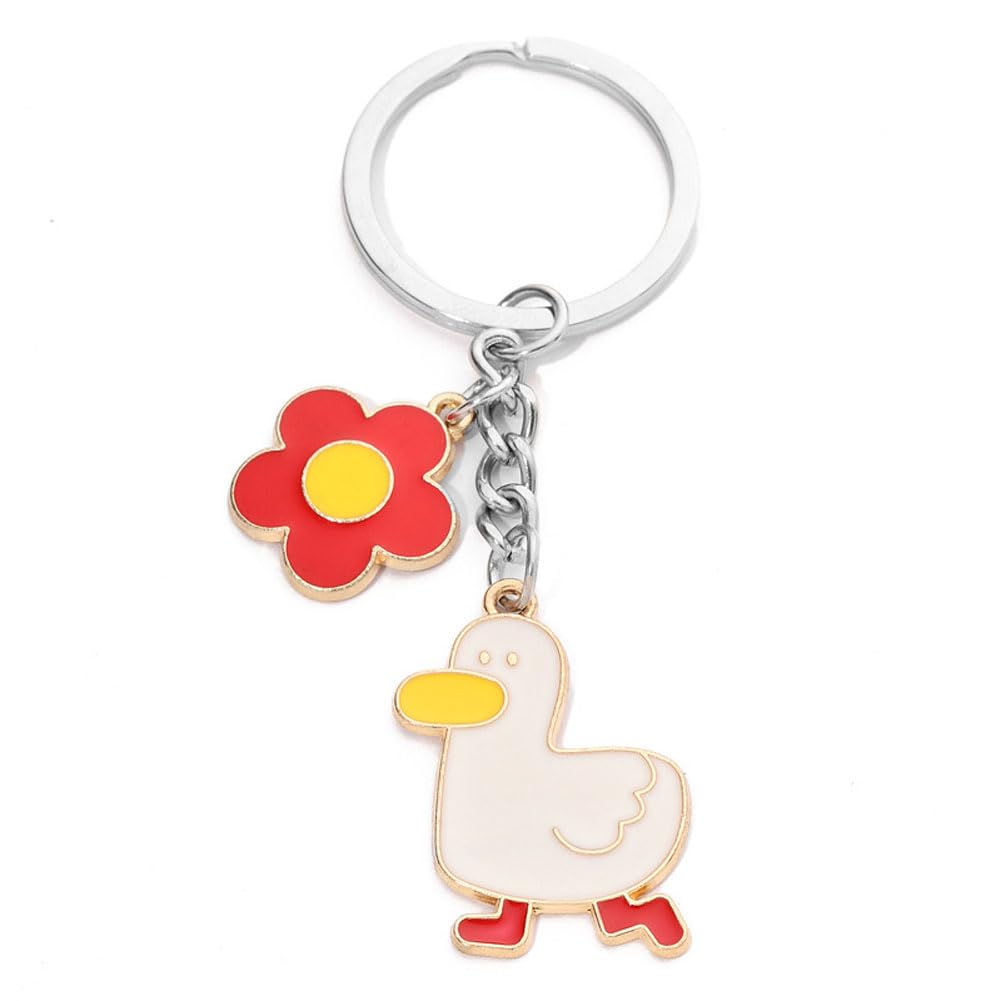 Shilipu Unisex Multicolour Cute Duck Flower Key Chain Lovely Duck Key Rings Cartoon Duck Key Pendant Animal Key Holder Keys Accessories Daisy Flower Duck Keychain Gift