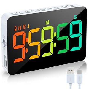 XREXS RGB Kitchen Timer, 6 Fixed and 4 Gradient Colour, Rechargeable Timers for Cooking, Adjustable Brightness & Volume, Magnetic Cooking Timer for Kitchen/Meeting/Class (Charging Cable Included)