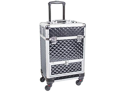 Preisvergleich Produktbild Beauty Trolley DIAMOND Aluminium schwarz - Kosmetik-Koffer - Friseur-Koffer - Schmink-Koffer - Nageldesign-Koffer