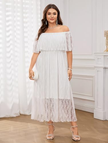 SCOMCHIC Womens Plus Size Formal Dresses Off Shoulder Lace White Bridesmaid Wedding Guest Evening Party Boho Maxi Dress — view 6