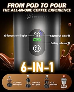 Yorenson Portable Coffee Maker for Travel,Self-Heating Espresso Machine with USB-C,LED Display,20 Bar,Compatible with Coffee Grounds&Capsules (Ns&DG)–Portable Espresso Maker for Car,RV,Camping,Office