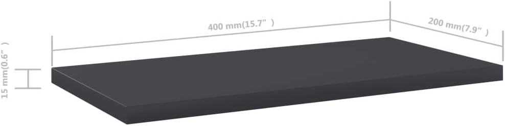 vidaXL Bookshelf Boards in Gray, Engineered Wood, Modern Design, Easy to Clean and Durable, Versatile Panels 15.7"x7.9"x0.6" - Set of 4