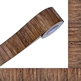 60 Feet Bulletin Board Borders, Wooden Pattern Straight Rolled Border Trim Dark Wood Board Border Decoration for School, Classroom & Offices