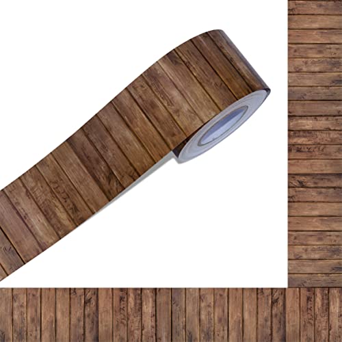 Image of 60 Feet Bulletin Board Borders, Wooden Pattern Straight Rolled Border Trim Dark Wood Board Border Decoration for School, Classroom & Offices