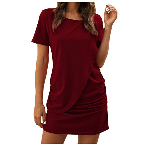 Sunday77 Women Dress Valentine's Day Retro Bodycon Below Knee Formal Office Dress Pencil Dress with Back Zipper Sheath Half Sleeve Knee-Length Turn-Down Collar Empire Solid Formal Dress (XL, Wine)